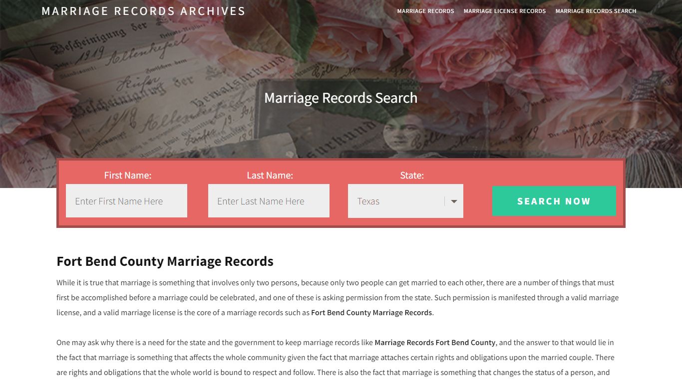 Fort Bend County Marriage Records | Enter Name and Search